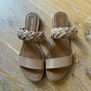 Sun + Stone Macys Easten Slide Sandals Nude Faux Leather Cork Sole